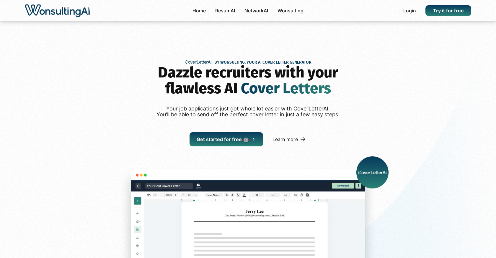 CoverletterAI by Wonsulting And 17 Other AI Tools For Cover letters