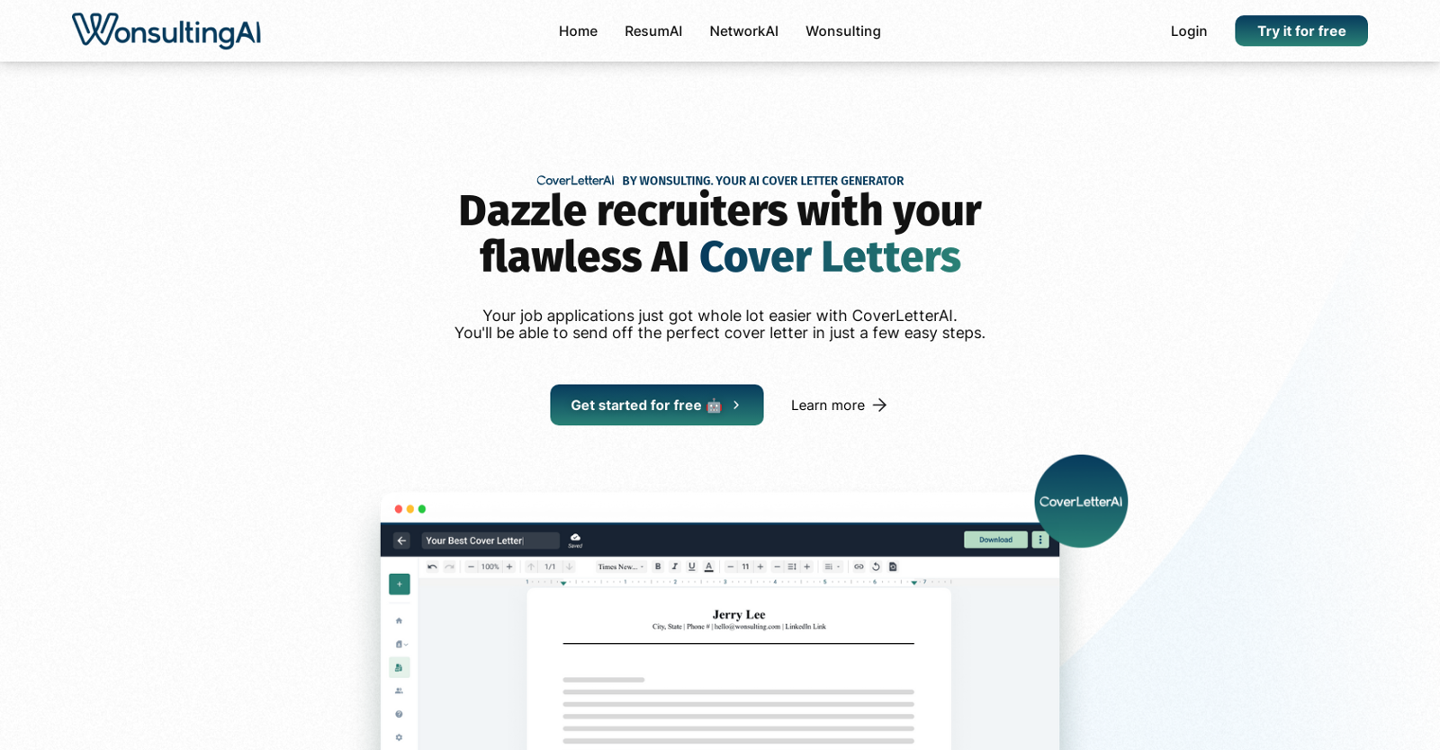 CoverletterAI By Wonsulting And 41 Other AI Tools For Cover Letters
