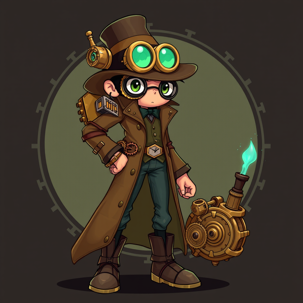 Create a character that's a 'steampunk detective with clockwork ...