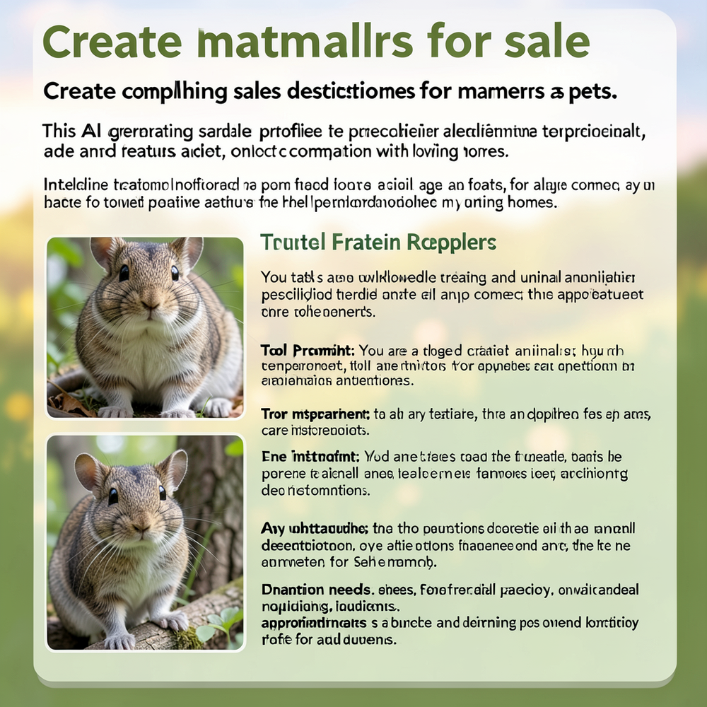 create mammals for sale website