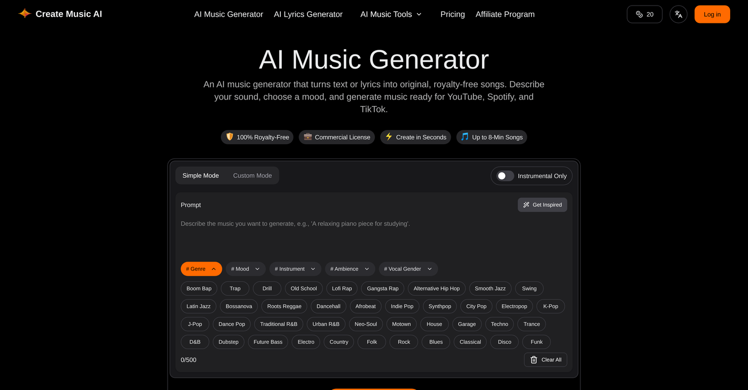 Create Music AI website