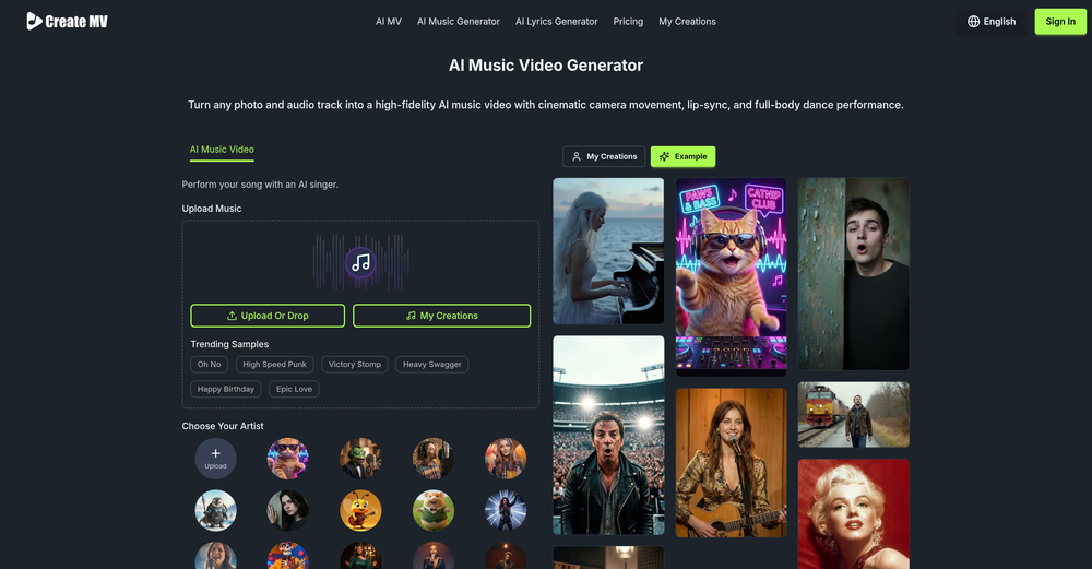 Create Music Video.AI website