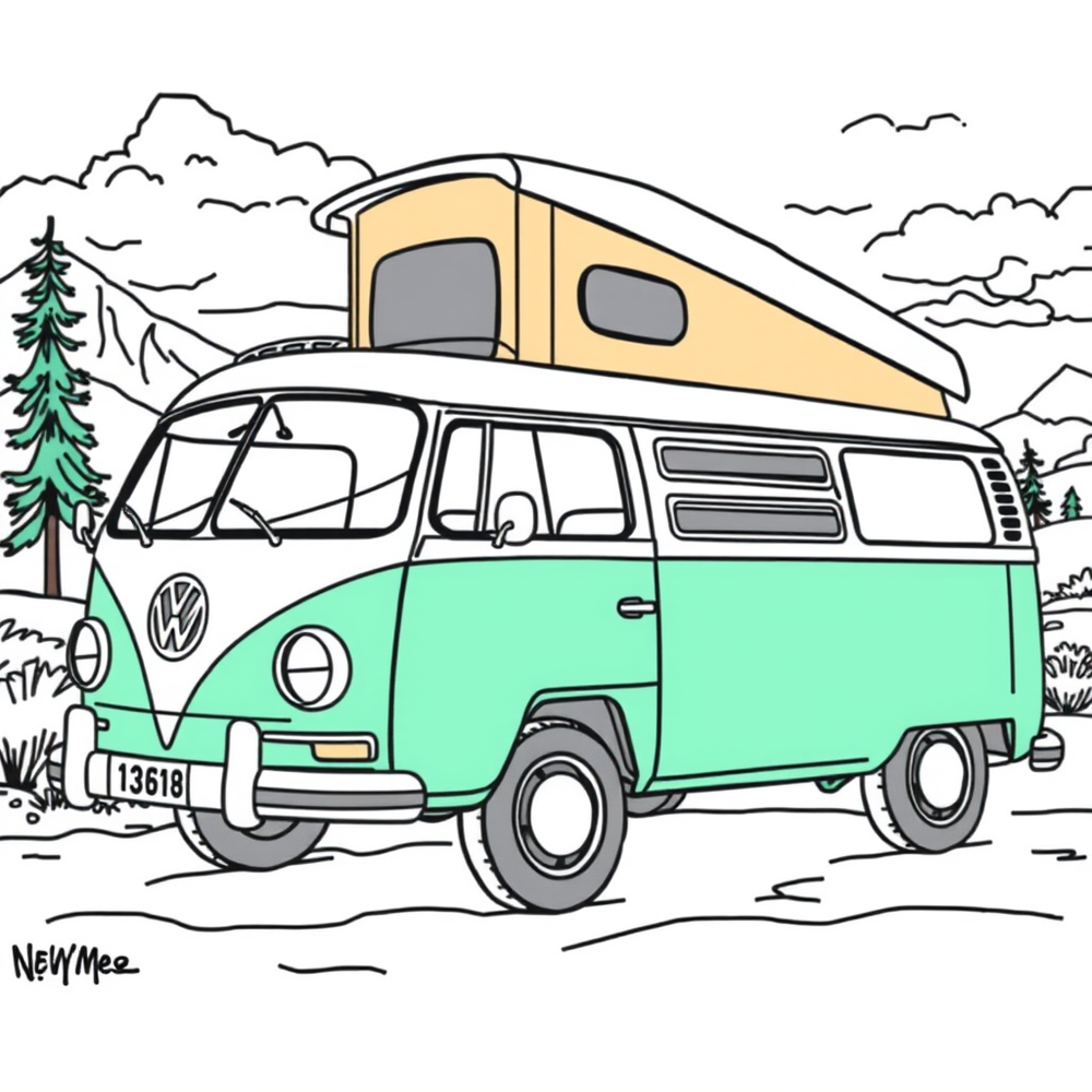 create vokswagen camper old model and new model coloring book website