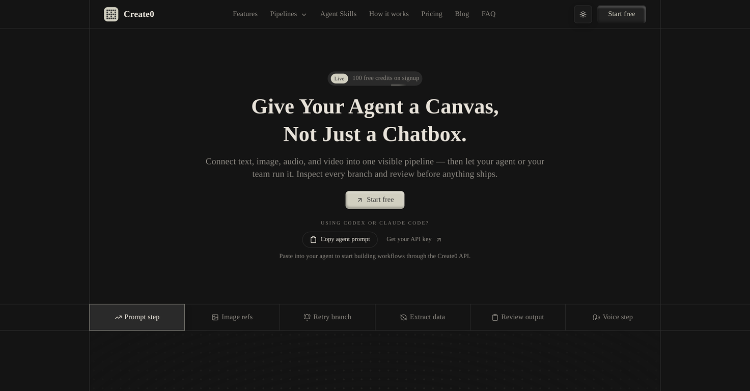 Create0 - AI Canvas website