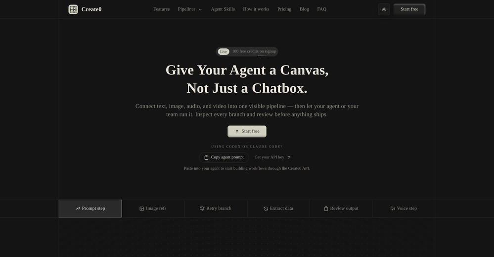 Create0 - AI Canvas website