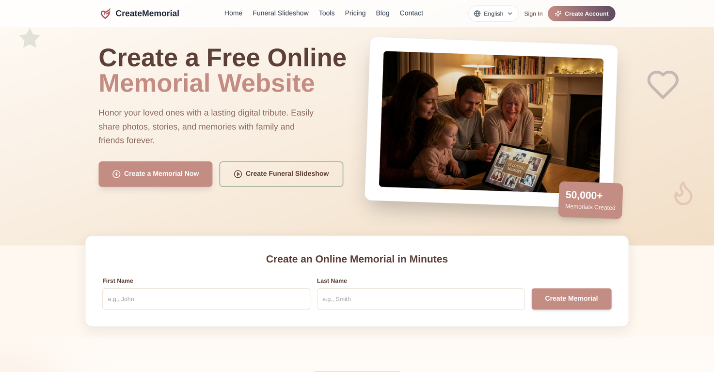 CreateMemorial website