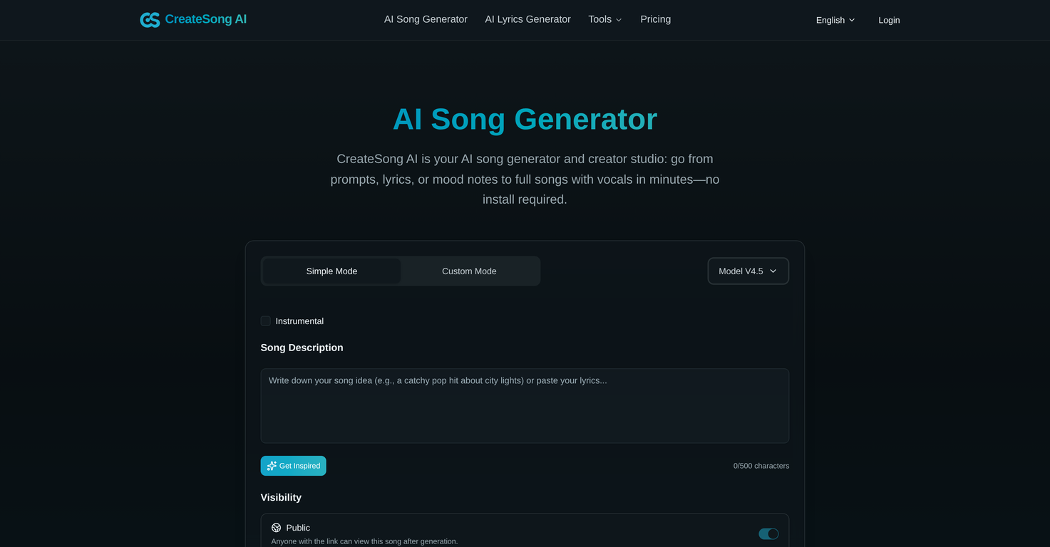 CreateSong AI website