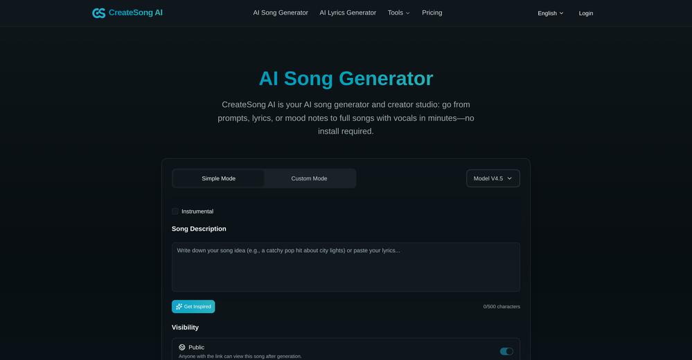 CreateSong AI website