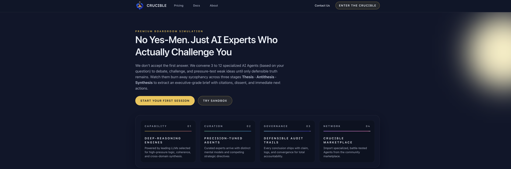 Crucible AI Braintrust website