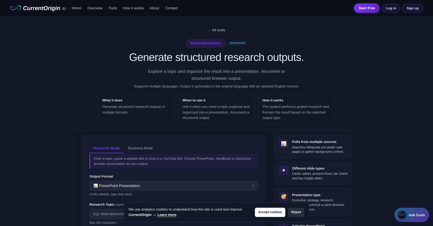 CurrentOrigin | ResearchDeck website