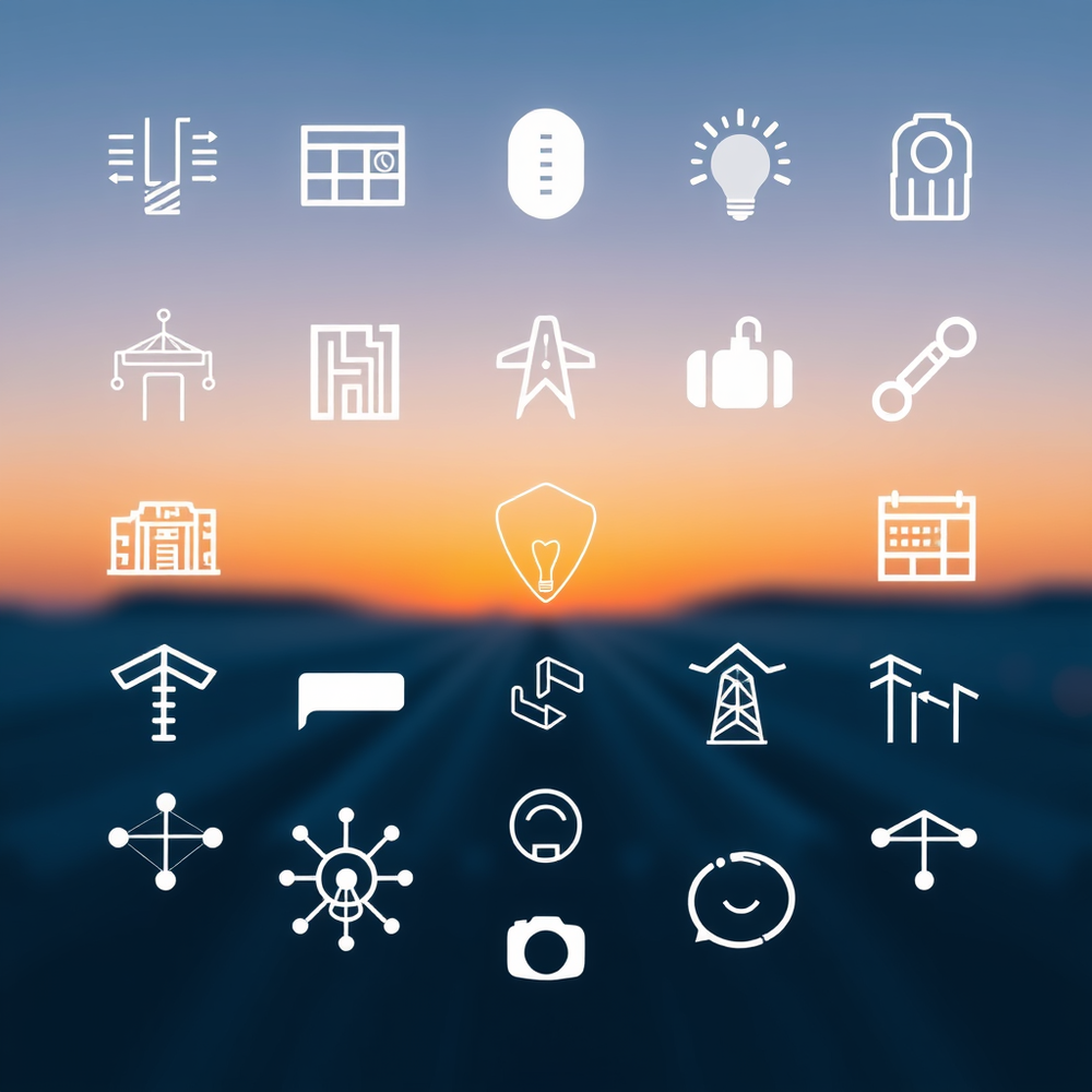 Cyber Grid - Digital grid technology flat icons set generator website