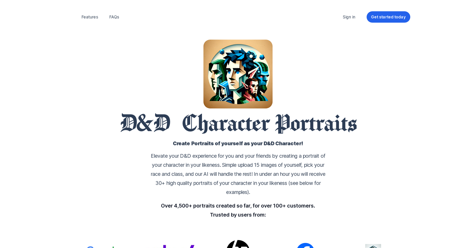 D&D Character Portraits website