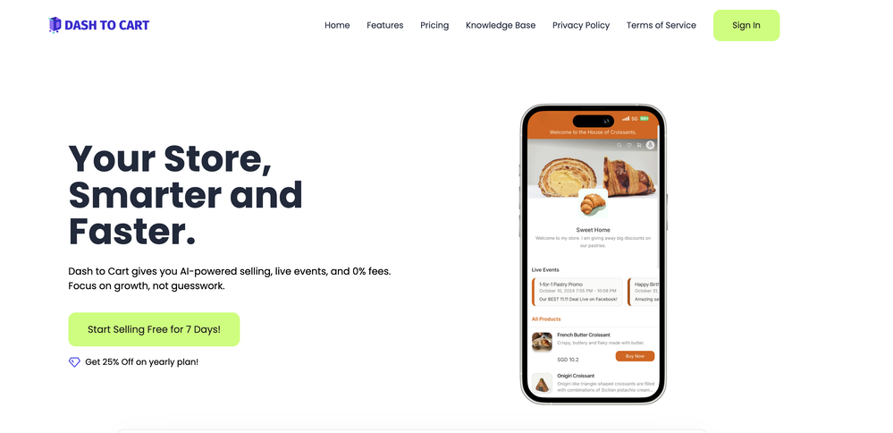 Dash to Cart website