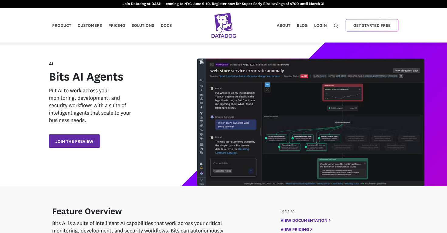 Datadog Bits AI Agents website
