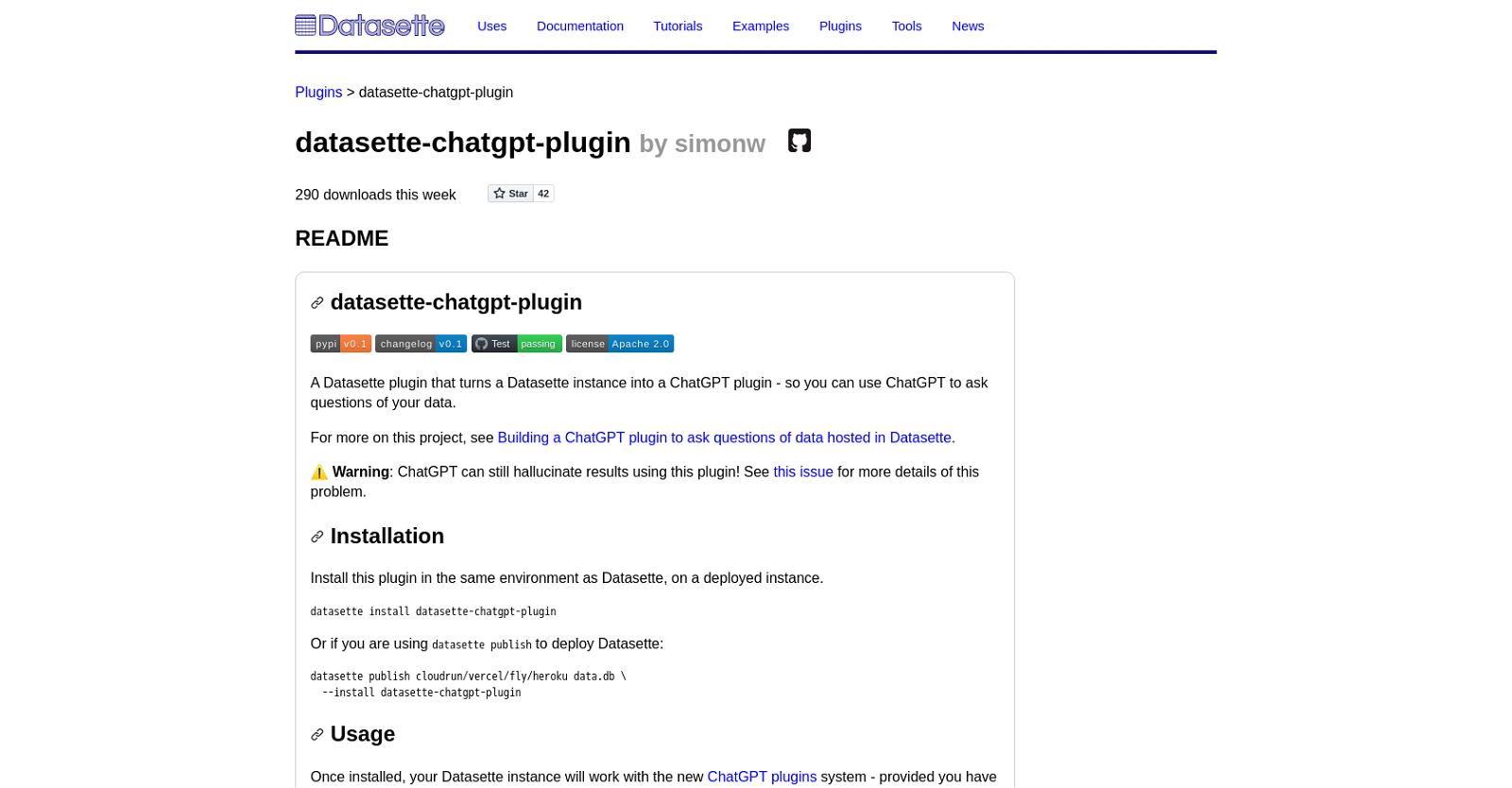 Datasette ChatGPT plugin website