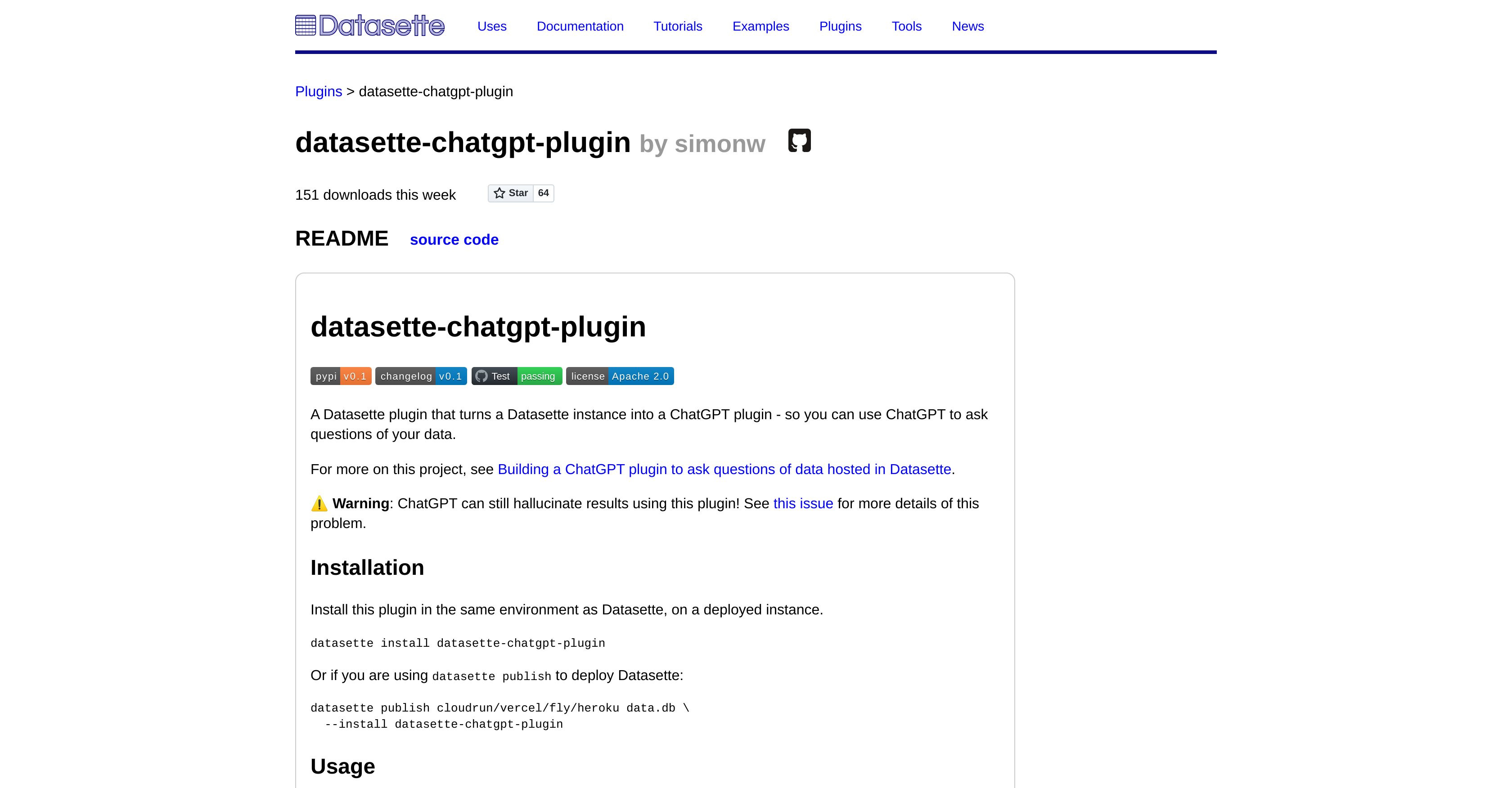 Datasette ChatGPT plugin