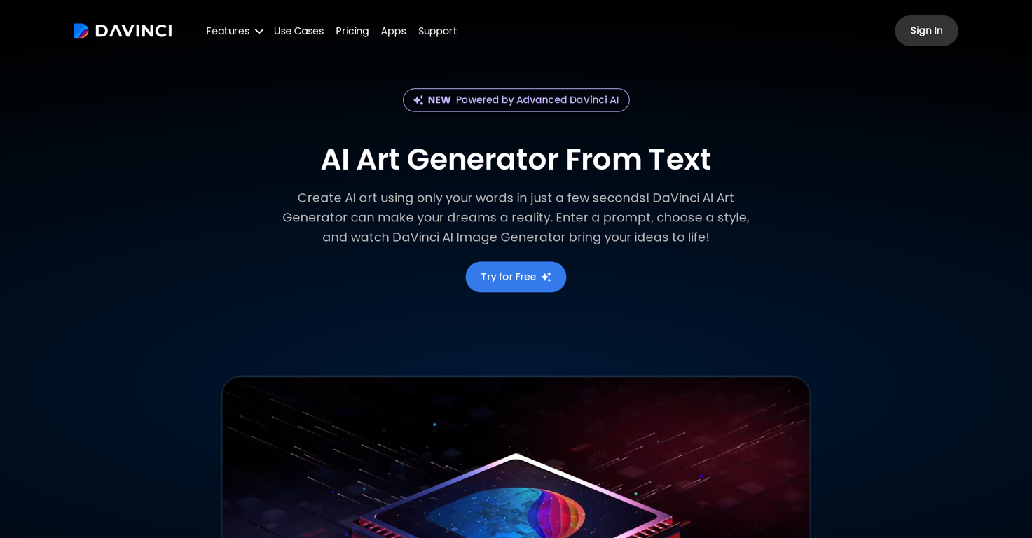 DaVinci - AI Art Generator website