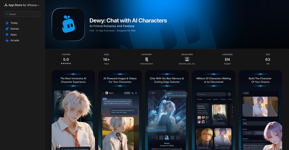 Dewy: Chat with AI Characters website
