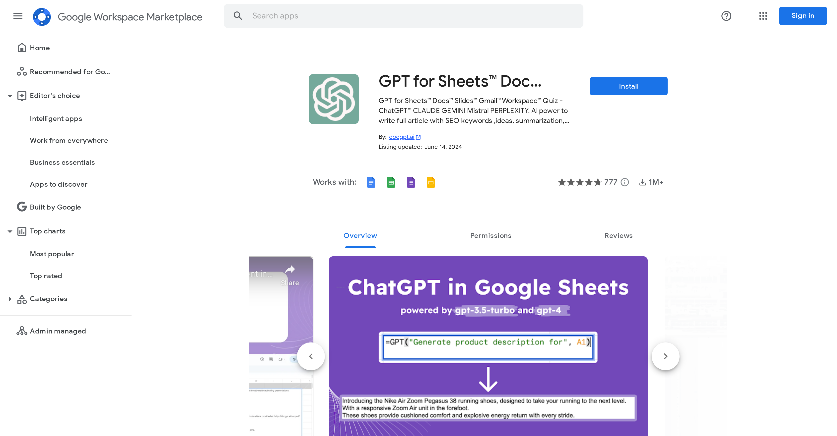 DocGPT AI Writer for Docs website