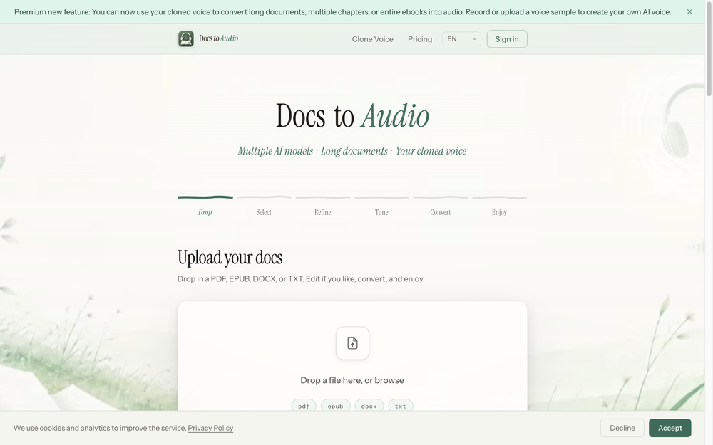 DocsToAudio website
