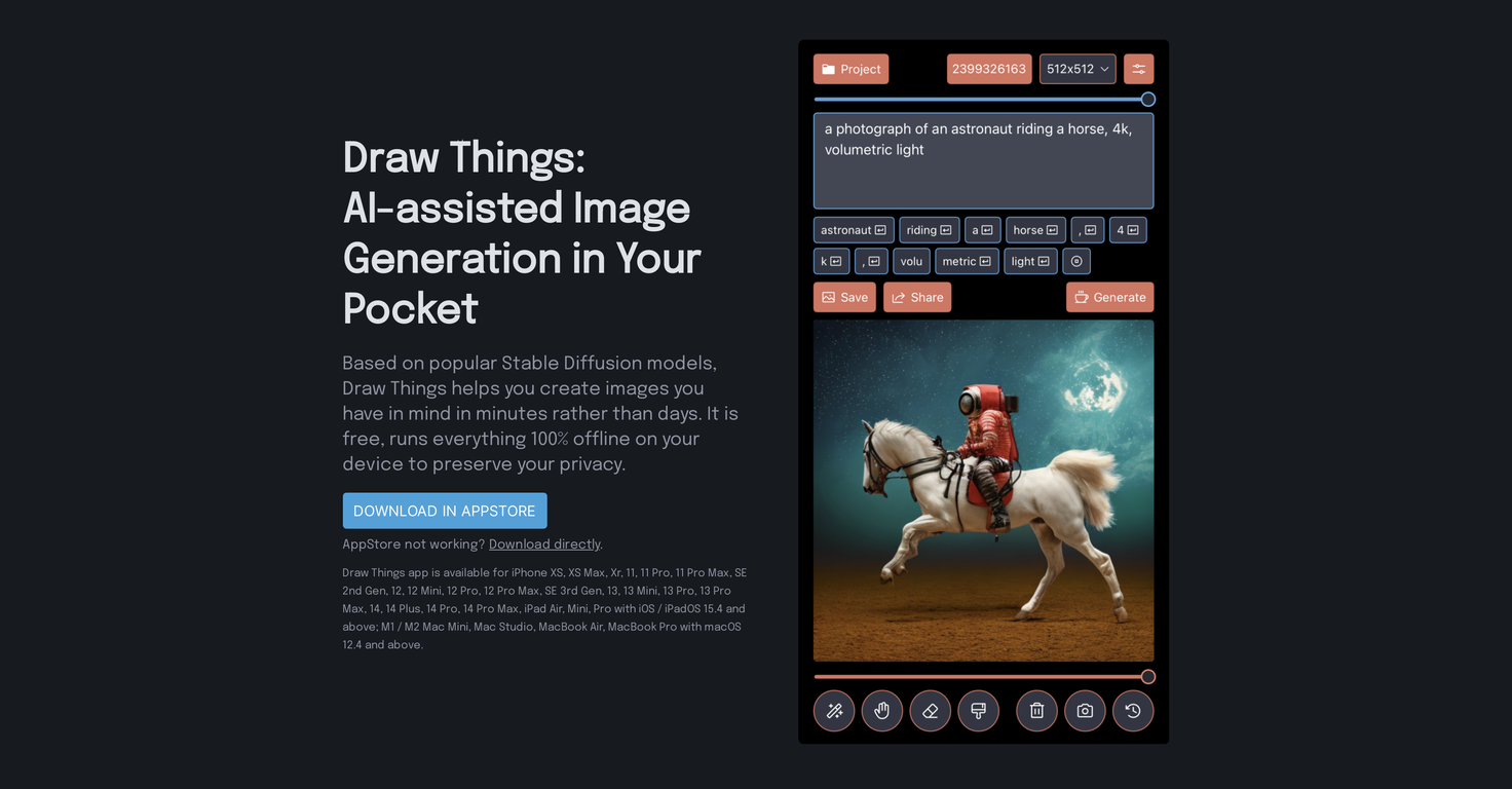 Draw Things: AI-assisted Image Generation website