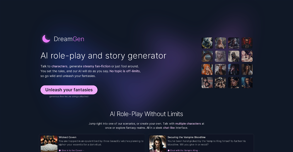 DreamGen Story Generator website