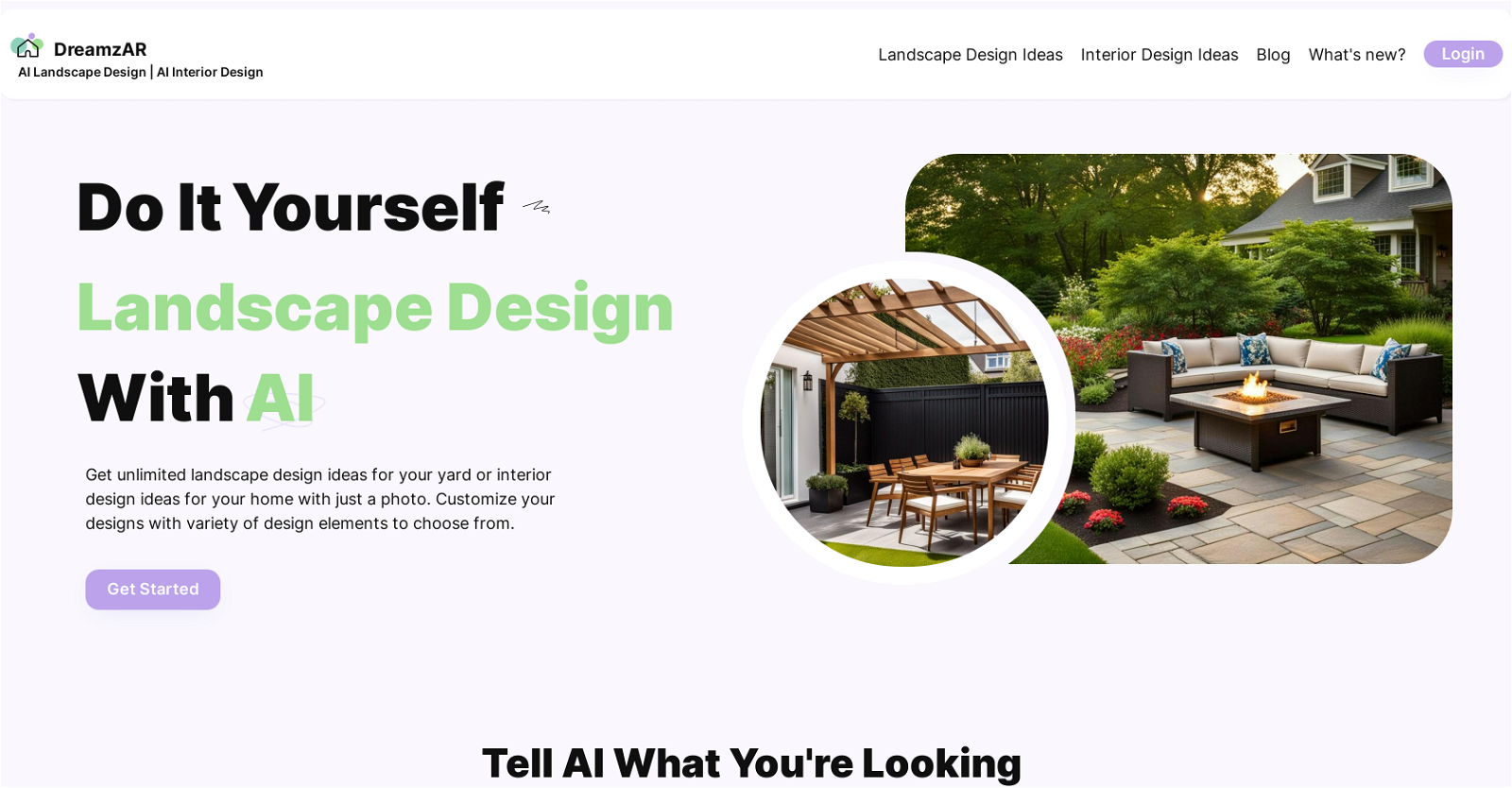 DreamzAR AI Landscape Design Ideas website