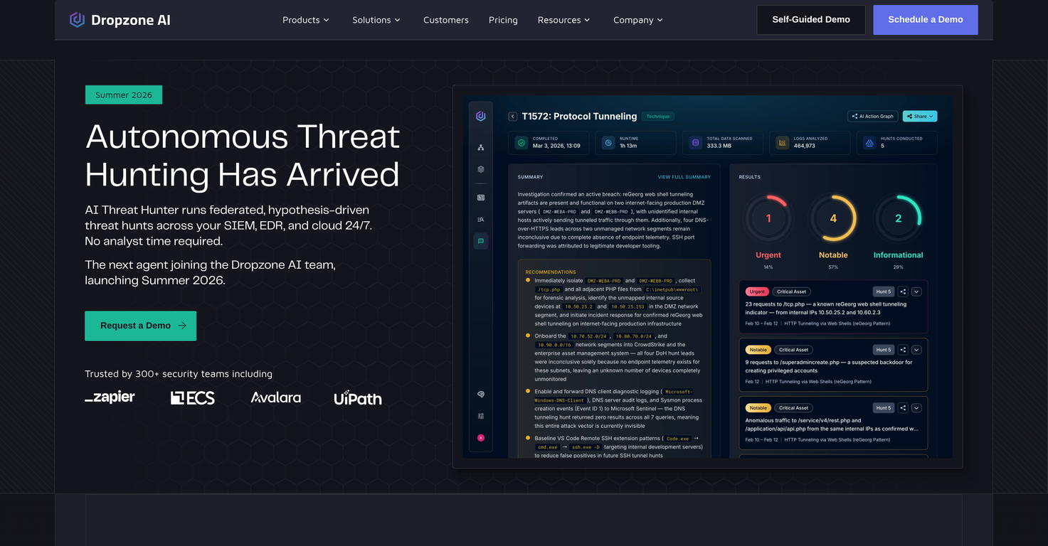 Dropzone Threat Hunter website
