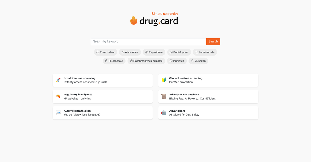 DrugCard Simple Search website