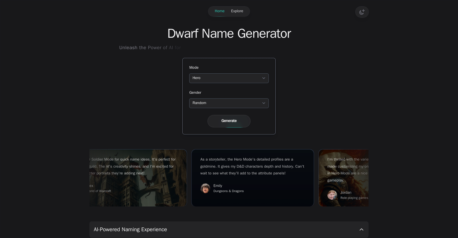 Dwarf Name Generator website