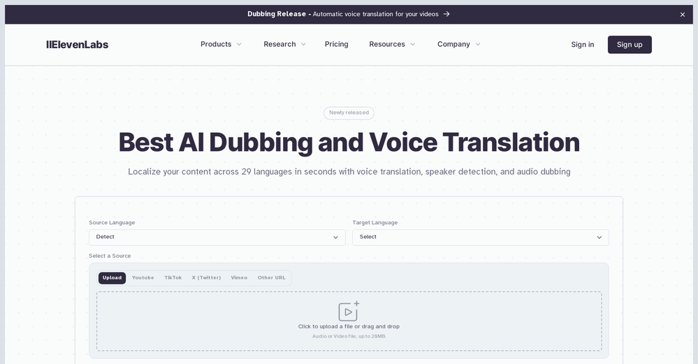 ElevenLabs Dubbing website