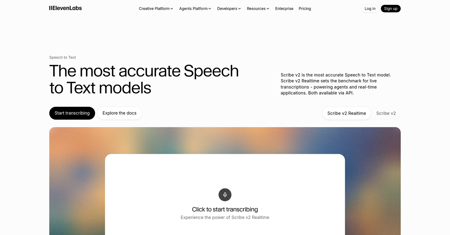 ElevenLabs Scribe website