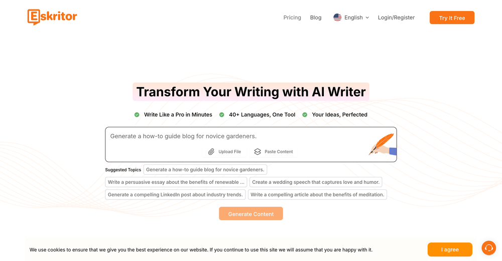 Eskritor AI Writer website