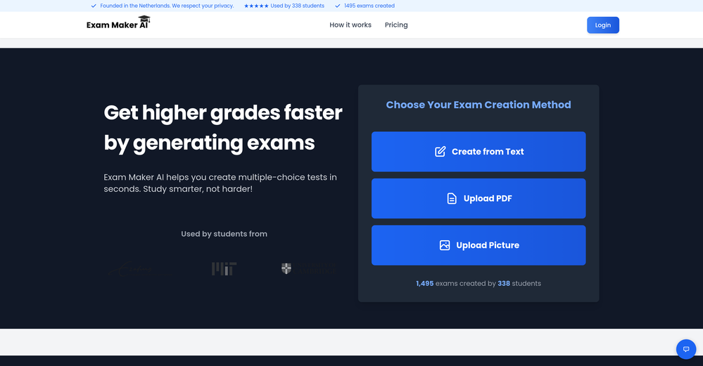 Exam Maker AI website