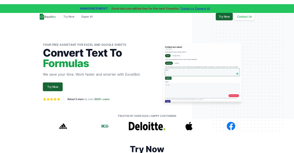 Excel Bot AI assistant website