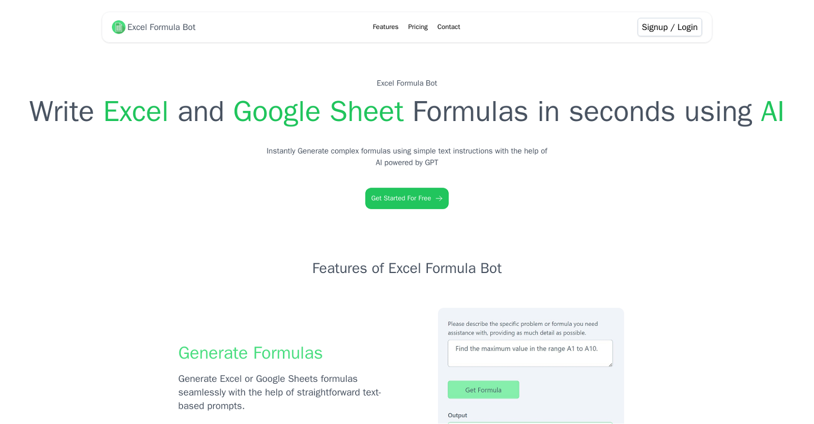 Excel Formul Bot website