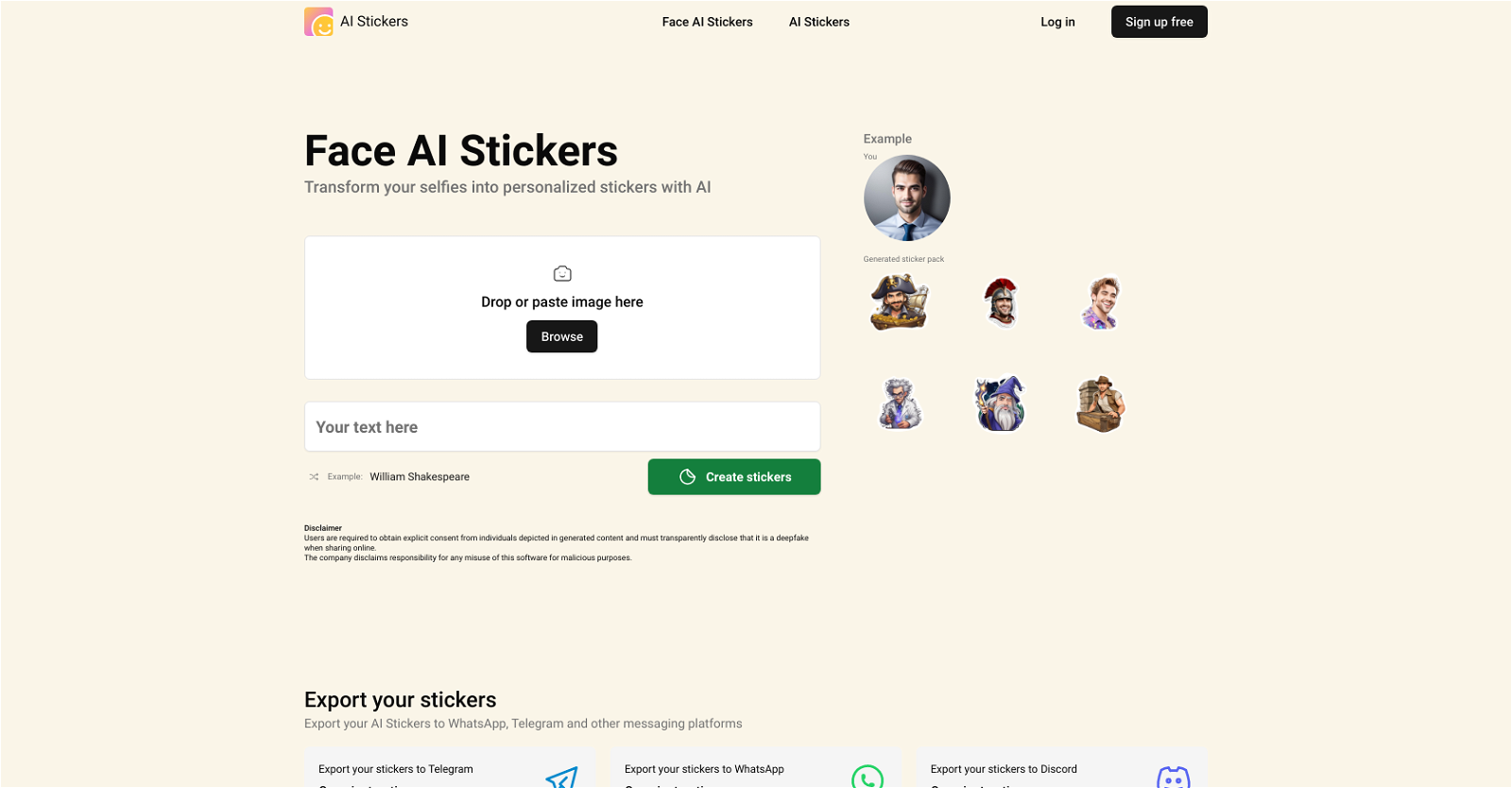 Face AI Sticker Generator website