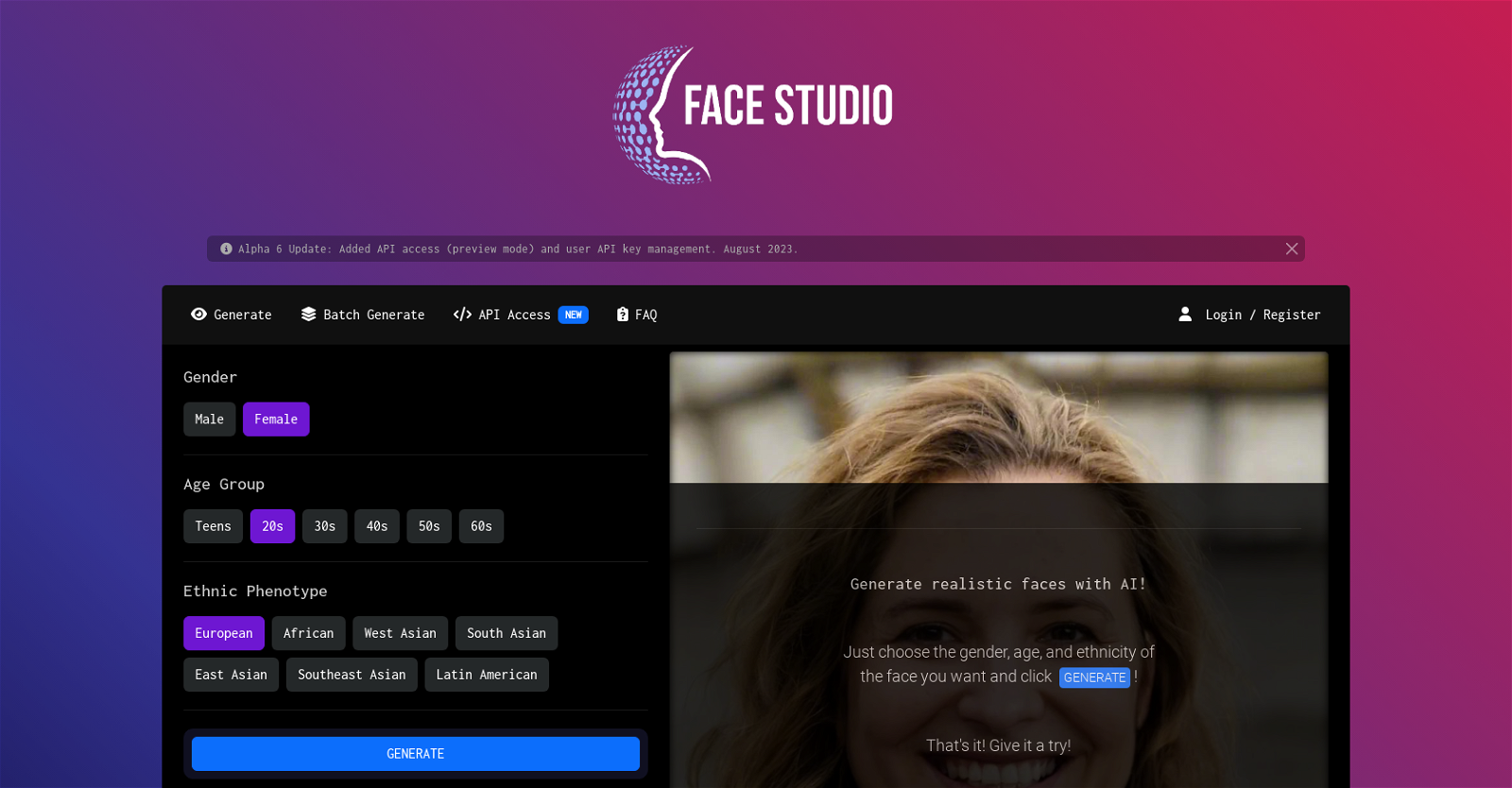 Face Studio website