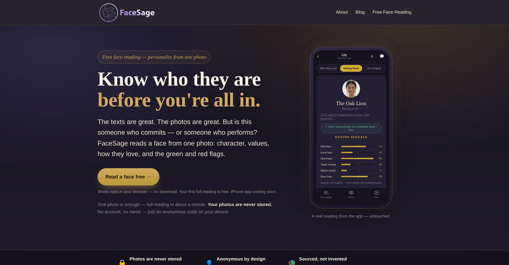 FaceSage website
