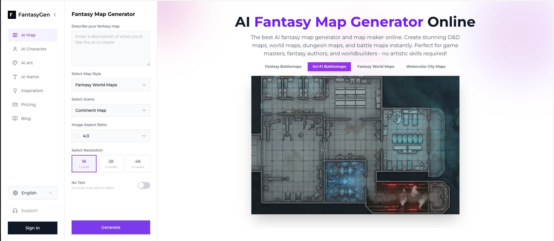 FantasyGen -  AI Fantasy Map Generator website
