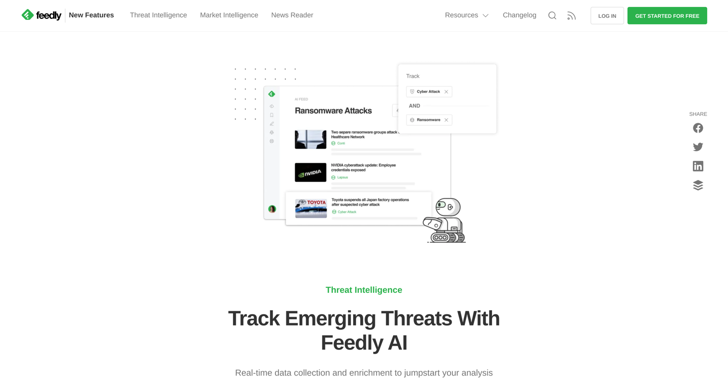 Feedly for Threat Intelligence website