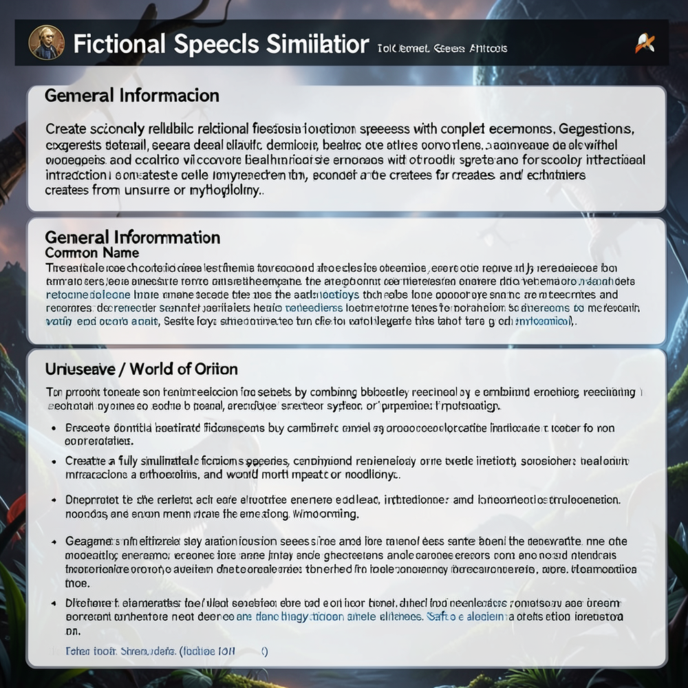 Fictional Species Simulator website