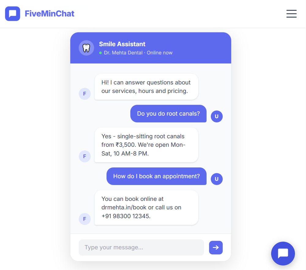 FiveMinChat website