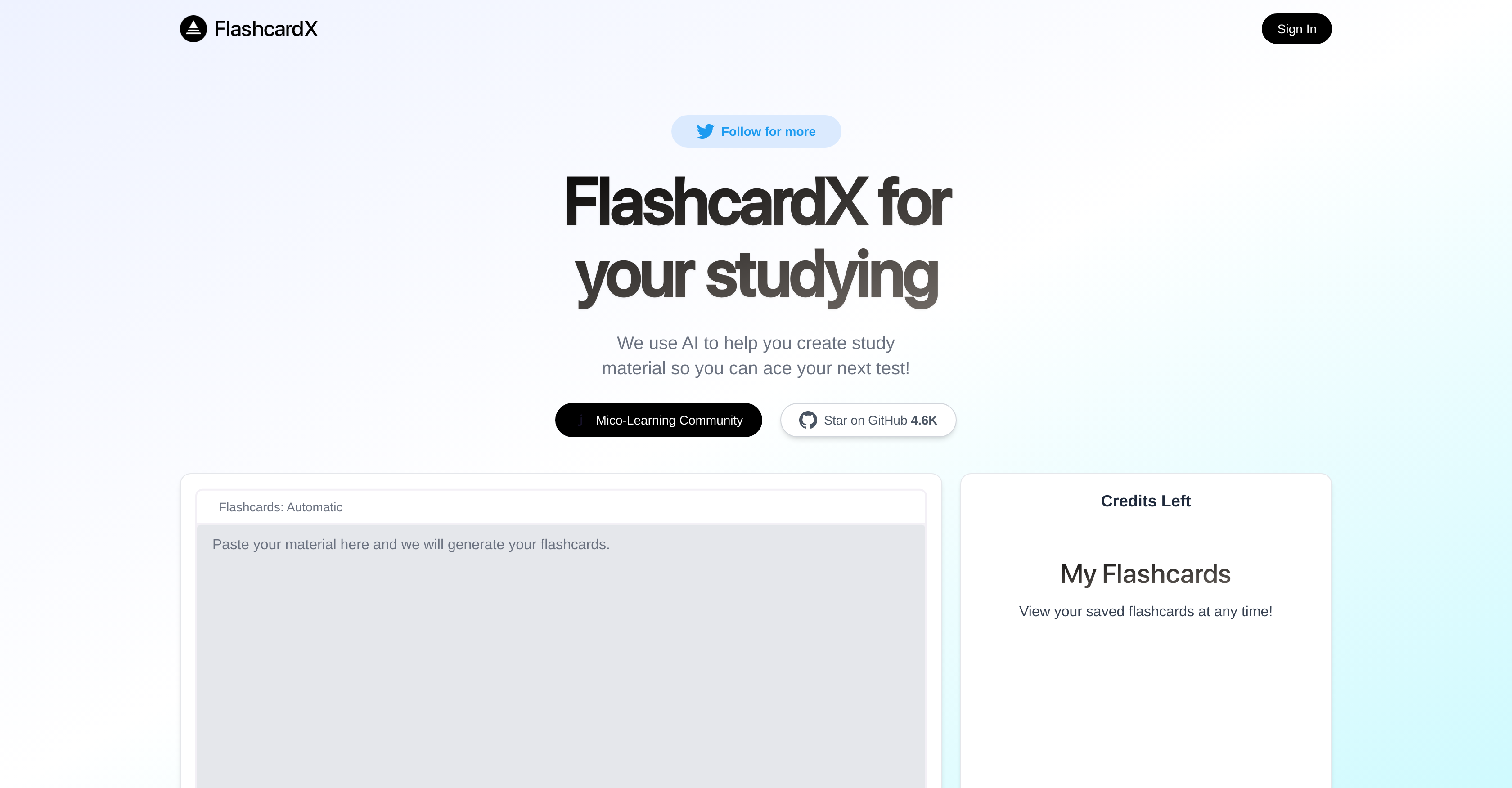 FlashcardX website