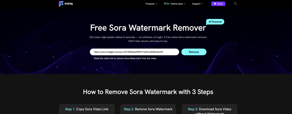 FliFlik Sora Watermark Remover website