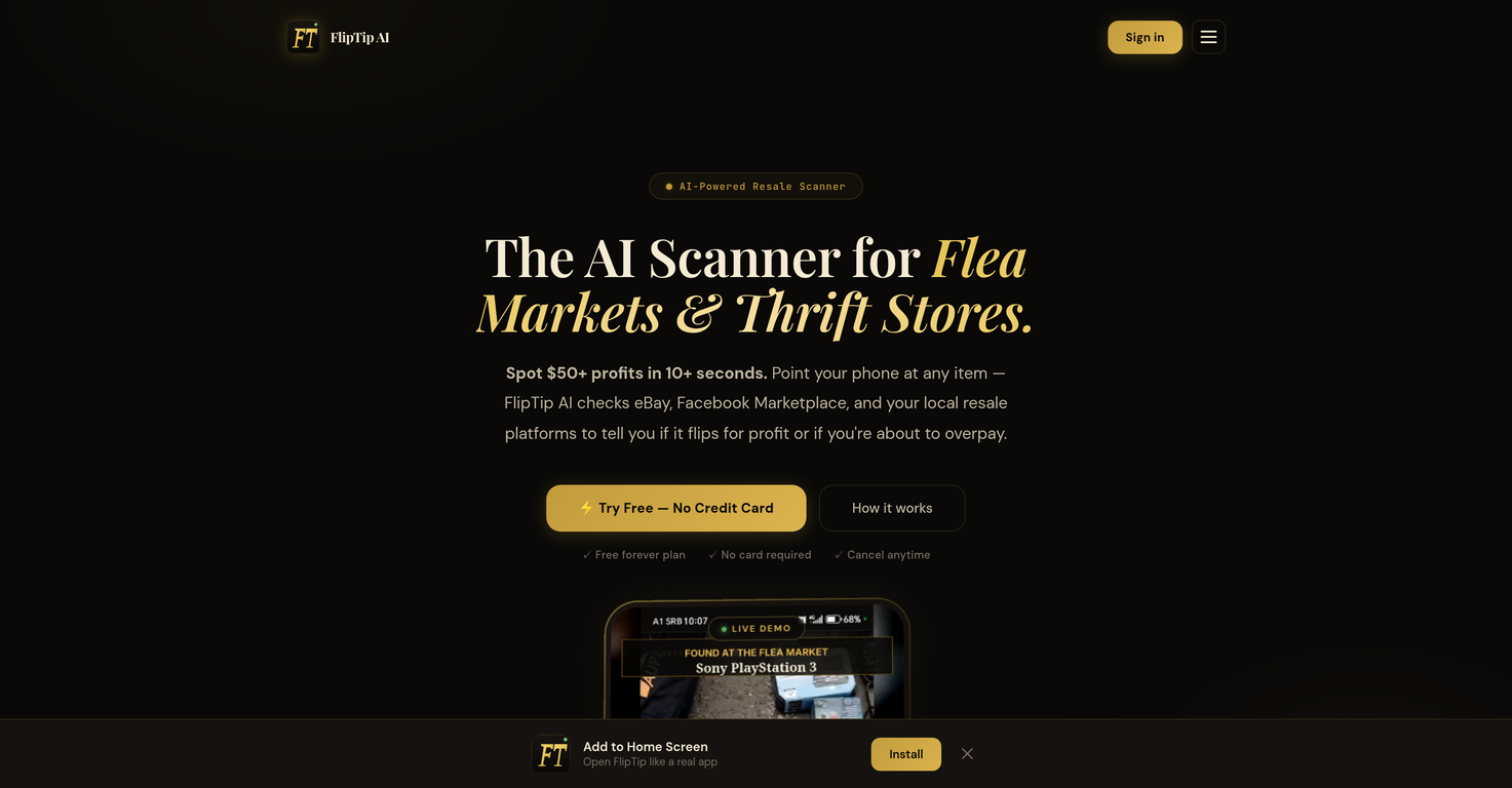 FlipTip AI website