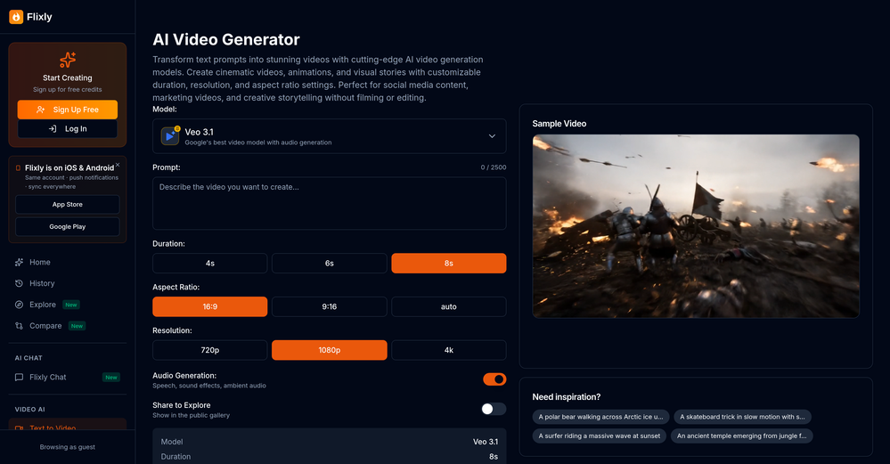 Flixly | Text to Video Generator website