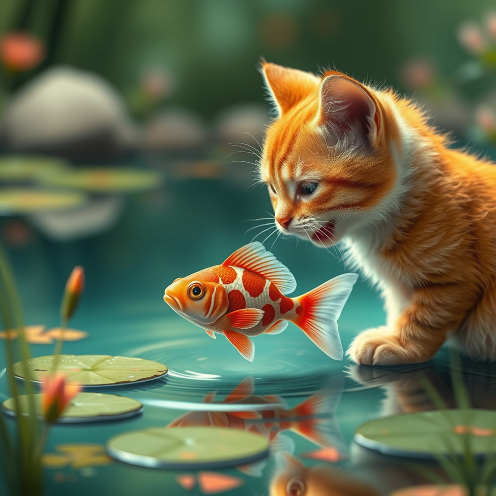 Forgotten little cat sees a fish eats it website