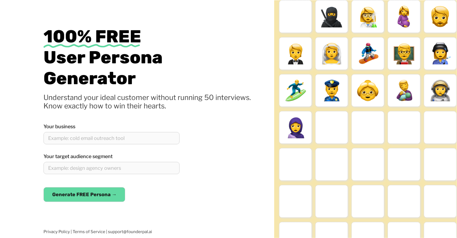FounderPal Persona Generator website