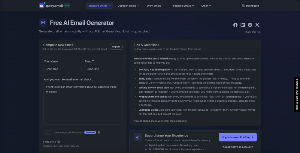 Quiky.email website